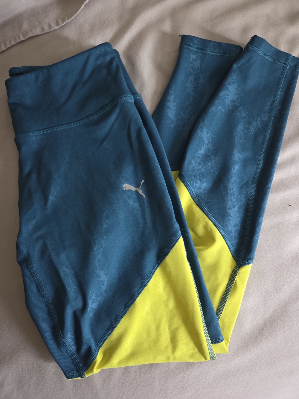 Puma Teal Blue and Neon Yellow Colorblock Leggings